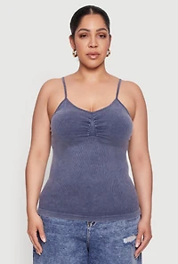 Womens Plus Size Ribbed Knit Seamless Mineral Wash Cami, Blue, Size 3X-4X