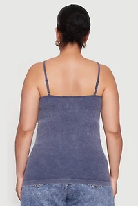 Womens Plus Size Ribbed Knit Seamless Mineral Wash Cami, Blue, Size 3X-4X