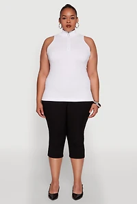 Womens Plus Size Zip Front Mock Neck Top, White, Size 3X-4X