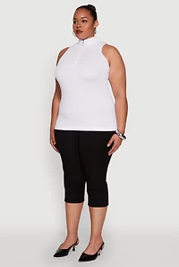 Womens Plus Size Zip Front Mock Neck Top, White, Size 3X-4X