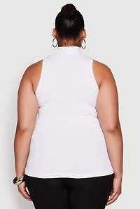 Womens Plus Size Zip Front Mock Neck Top, White, Size 3X-4X