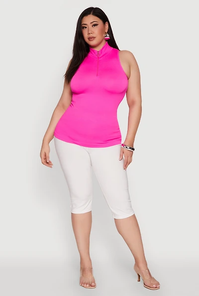 Womens Plus Zip Front Mock Neck Top,