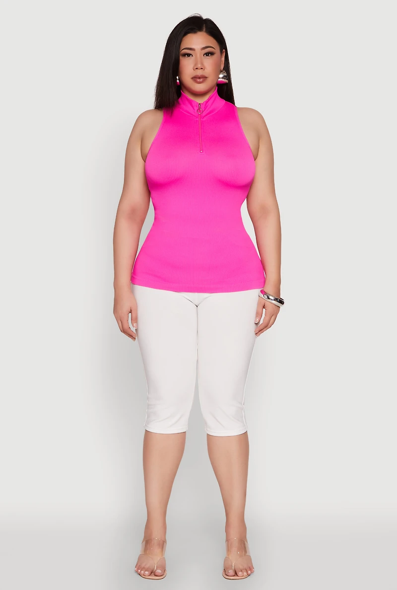 Womens Plus Zip Front Mock Neck Top, 1X-2X
