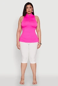 Womens Plus Zip Front Mock Neck Top, 1X-2X