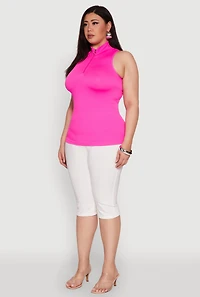 Womens Plus Size Zip Front Mock Neck Top, Pink, Size 1X-2X