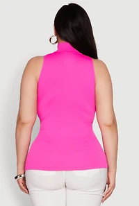 Womens Plus Size Zip Front Mock Neck Top, Pink, Size 1X-2X