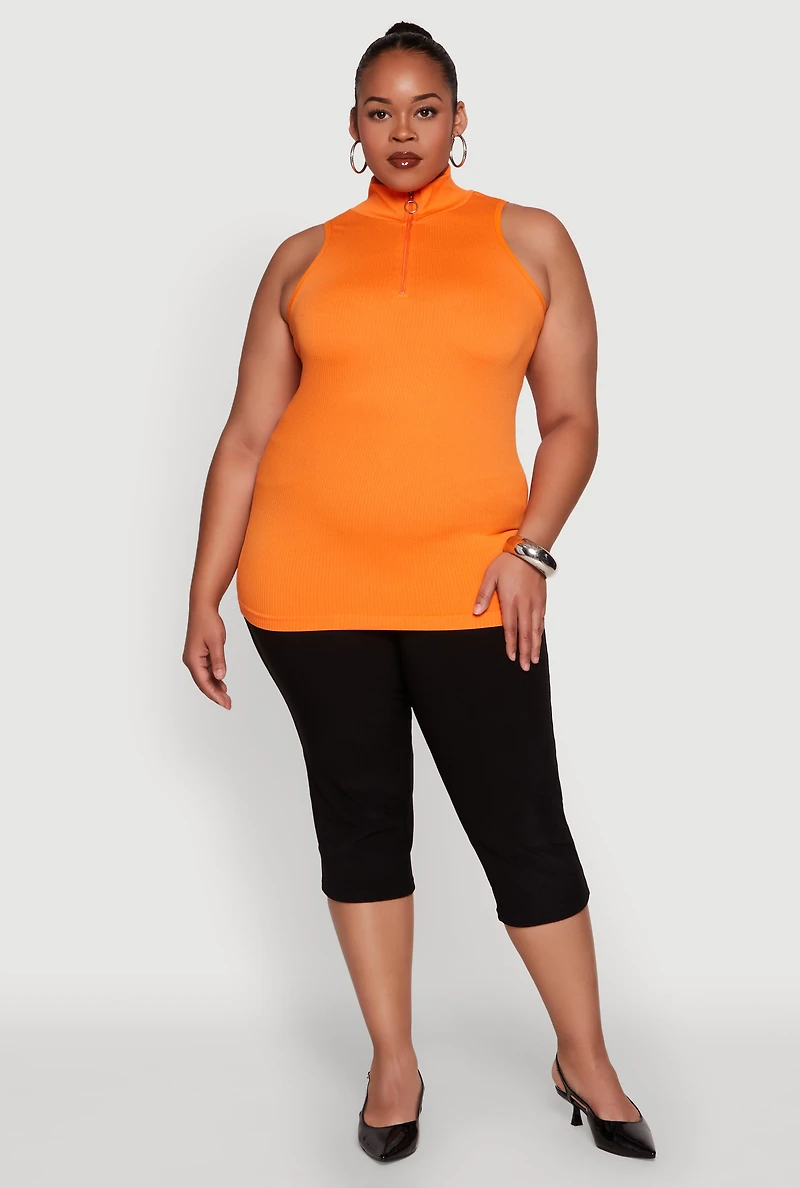 Plus Zip Front Mock Neck Top