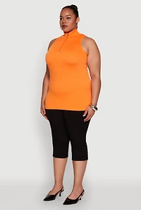 Womens Plus Size Zip Front Mock Neck Top, Orange, Size 1X-2X