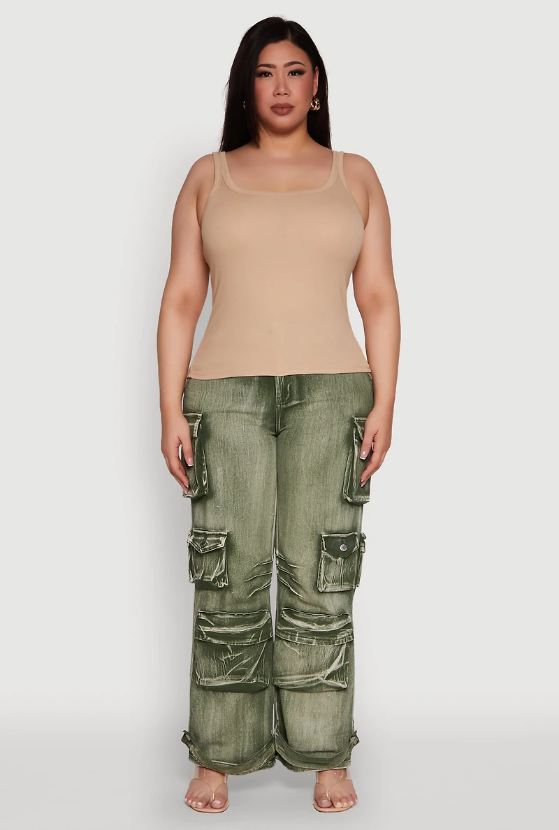 Womens Plus Rib Knit Basic Tank Top,