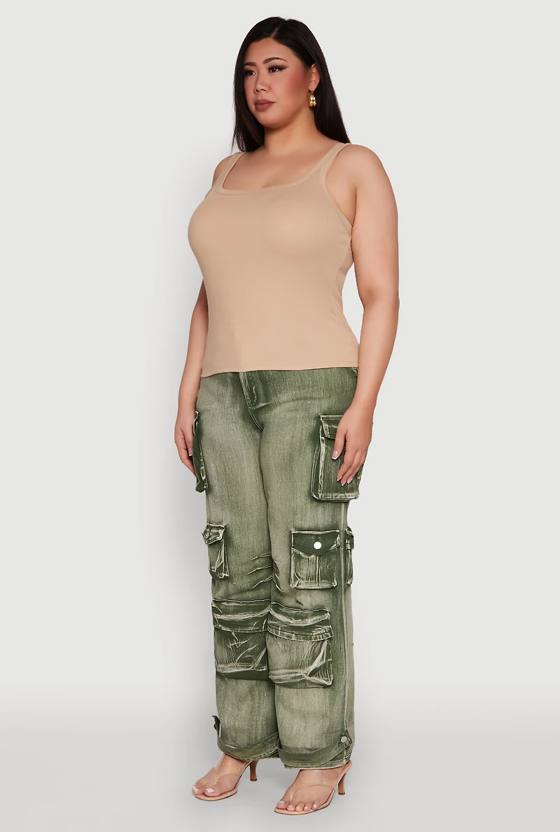 Womens Plus Rib Knit Basic Tank Top,