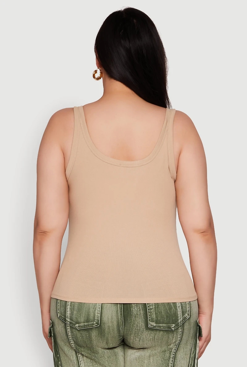 Womens Plus Rib Knit Basic Tank Top,