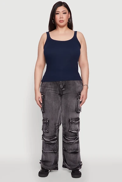 Womens Plus Rib Knit Basic Tank Top,