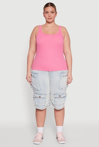 Womens Plus Rib Knit Basic Tank Top,