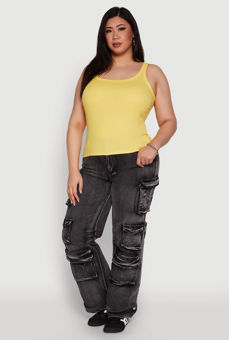 Plus Rib Knit Basic Tank Top