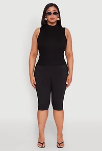 Womens Plus Rib Knit Sleeveless Mock Neck Top,