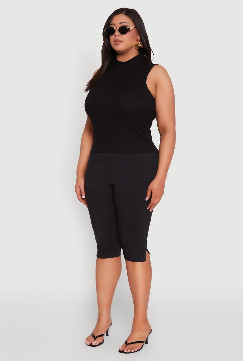 Plus Rib Knit Sleeveless Mock Neck Top