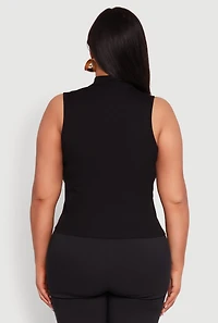 Womens Plus Rib Knit Sleeveless Mock Neck Top,