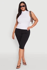 Womens Plus Size Rib Knit Sleeveless Mock Neck Top, White, Size 3X