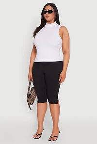 Womens Plus Size Rib Knit Sleeveless Mock Neck Top, White, Size 3X