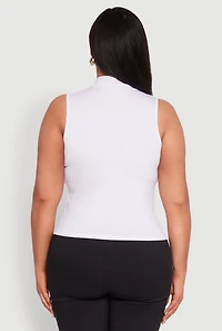 Womens Plus Size Rib Knit Sleeveless Mock Neck Top, White, Size 3X