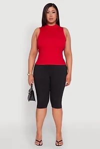 Womens Plus Rib Knit Sleeveless Mock Neck Top, 2X