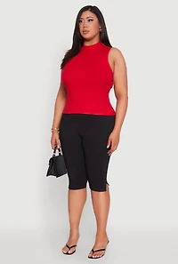 Womens Plus Rib Knit Sleeveless Mock Neck Top, 2X