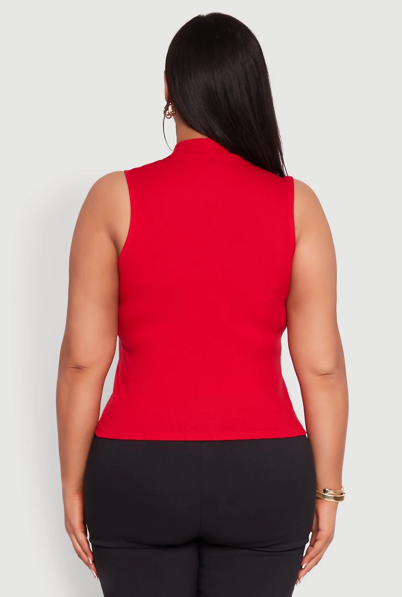 Womens Plus Rib Knit Sleeveless Mock Neck Top, 2X