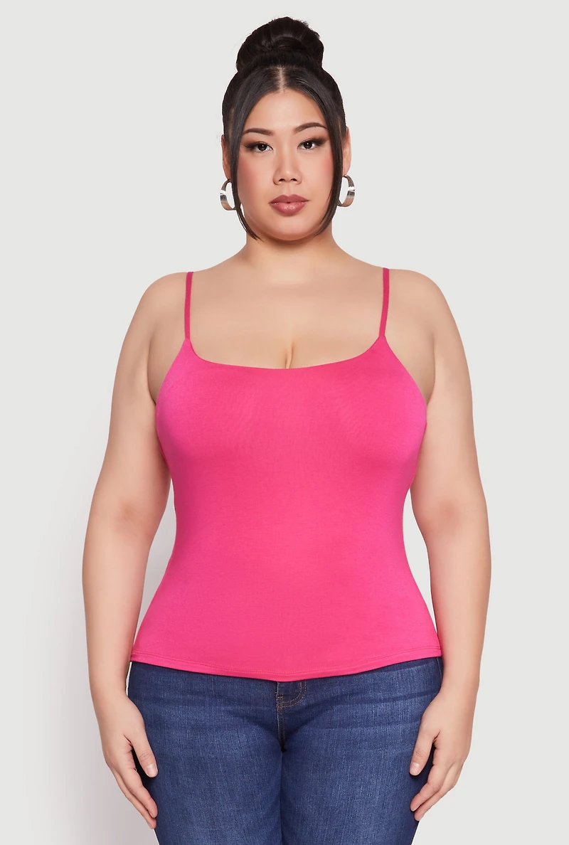 Womens Plus Size Double Layered Cami, Pink, Size 1X