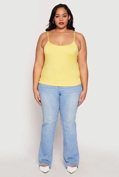 Womens Plus Size Double Layered Cami, Yellow, Size 2X