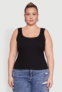 Womens Plus Scoop Neck Tank Top, Black,