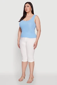 Womens Plus Size Scoop Neck Tank Top, Blue, Size 2X