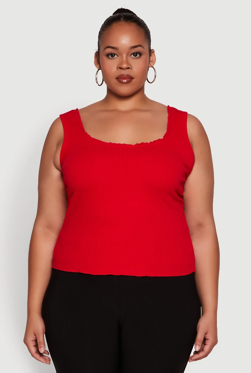 Womens Plus Size Scoop Neck Tank Top, Red, Size 1X