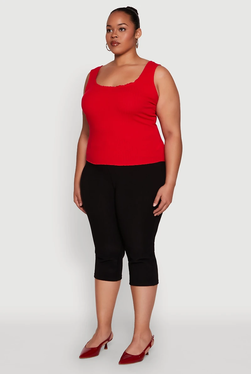 Womens Plus Size Scoop Neck Tank Top, Red, Size 1X