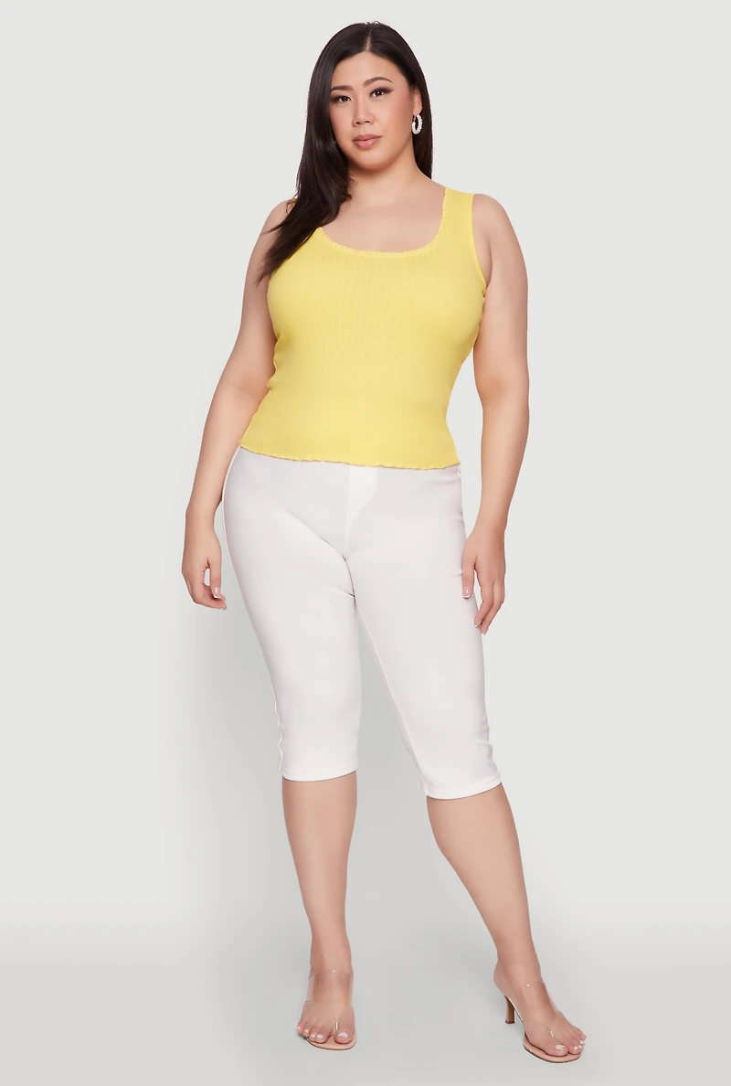 Womens Plus Size Scoop Neck Tank Top, Yellow, Size 3X