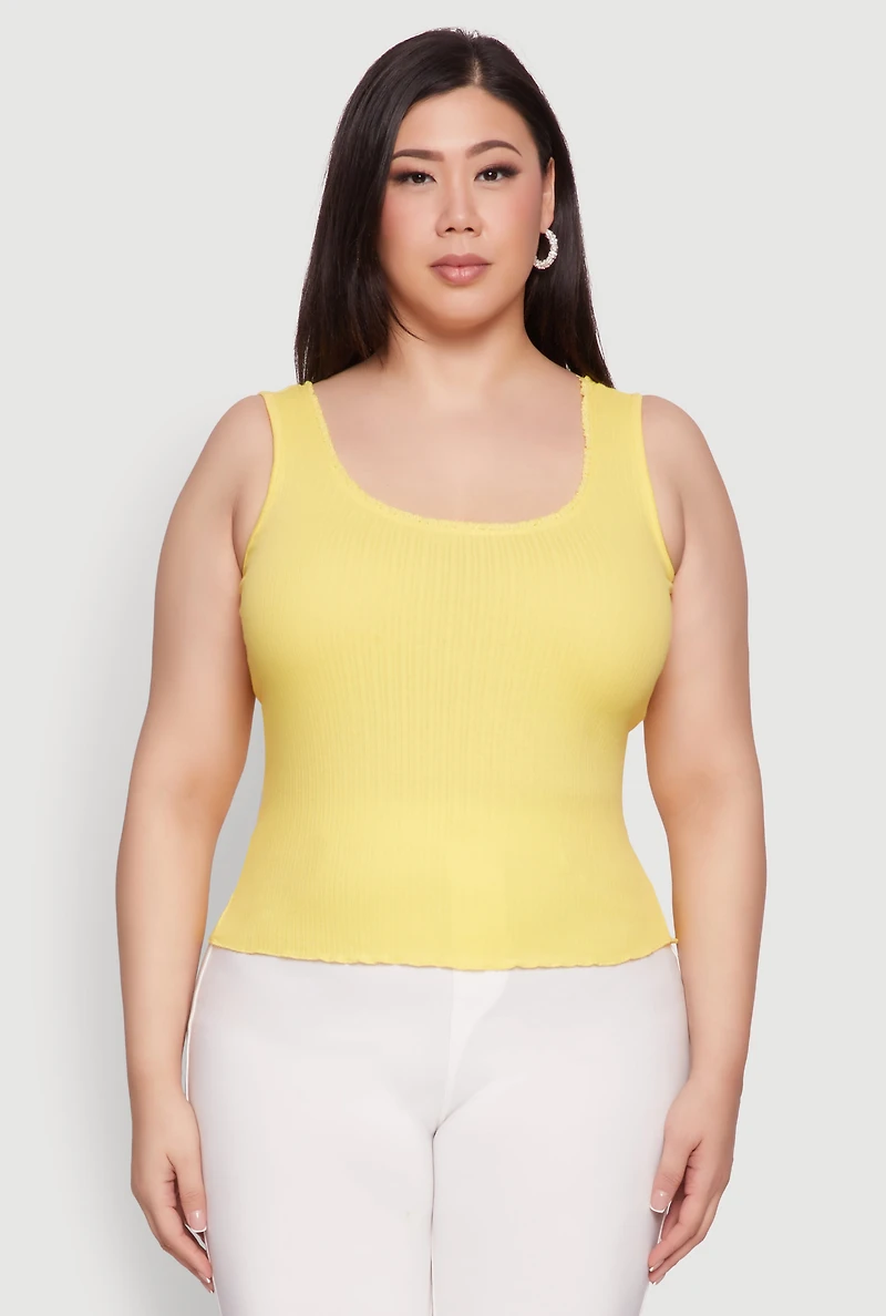 Womens Plus Size Scoop Neck Tank Top, Yellow, Size 3X