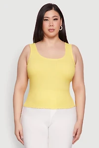 Womens Plus Size Scoop Neck Tank Top, Yellow, Size 3X