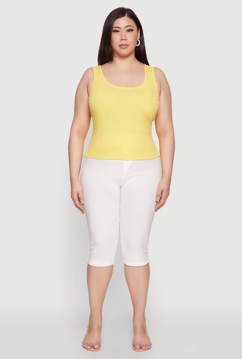 Womens Plus Size Scoop Neck Tank Top, Yellow, Size 3X
