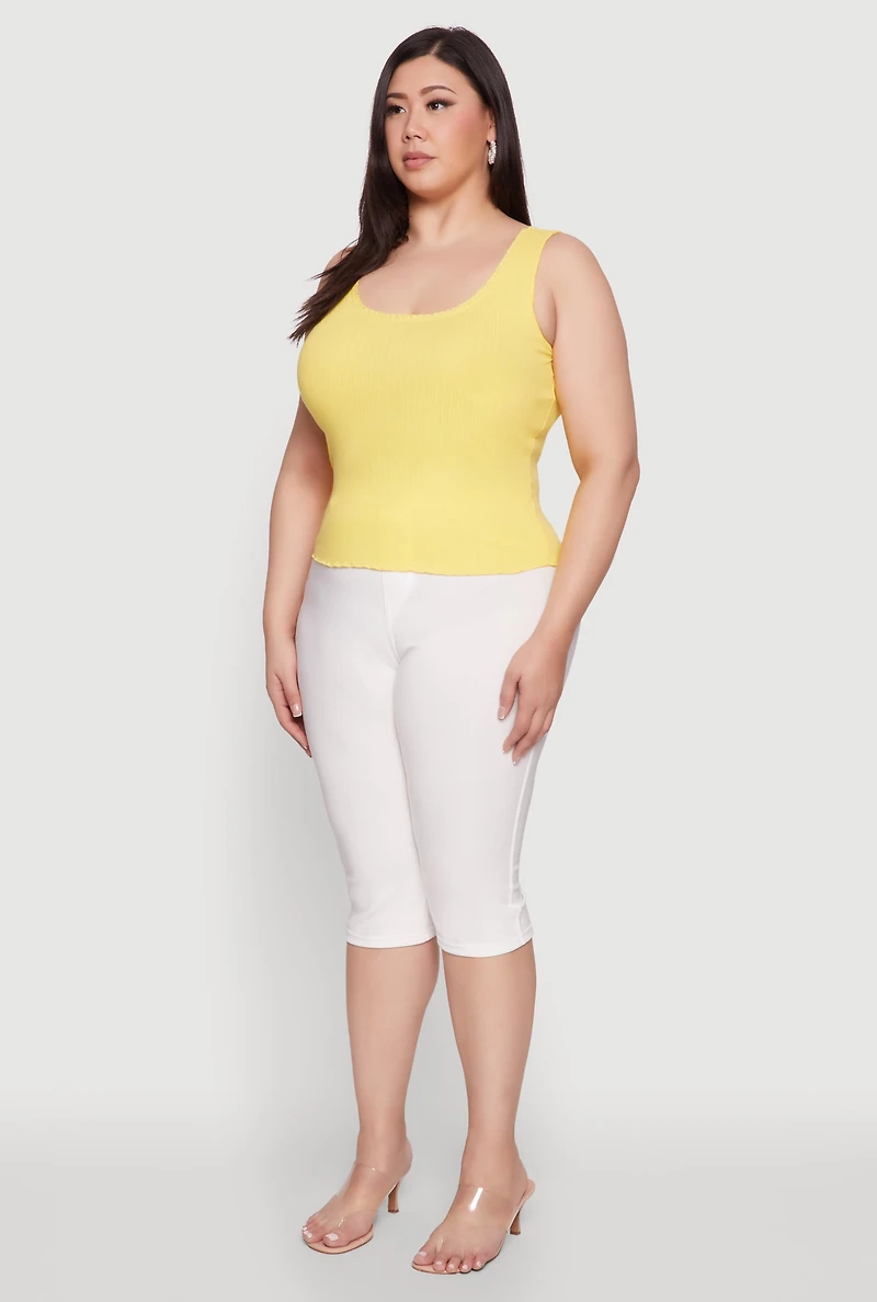 Womens Plus Size Scoop Neck Tank Top, Yellow, Size 3X