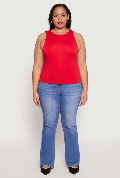 Womens Plus Size Double Layer Tank Top, Red, Size 1X