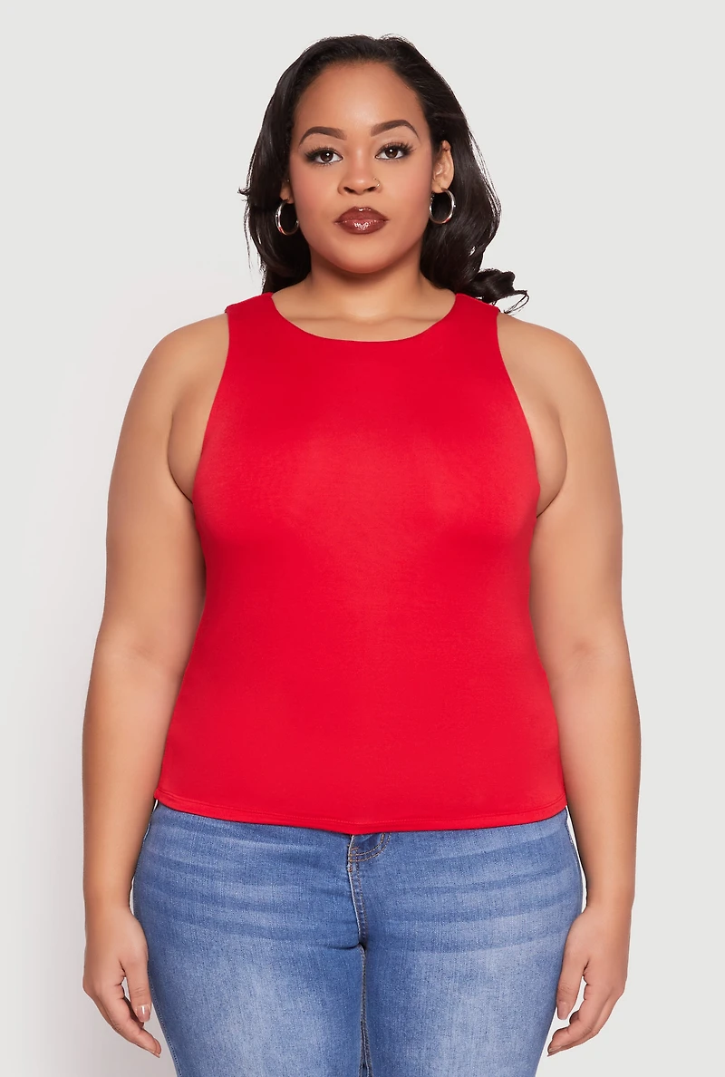Womens Plus Size Double Layer Tank Top, Red, Size 2X