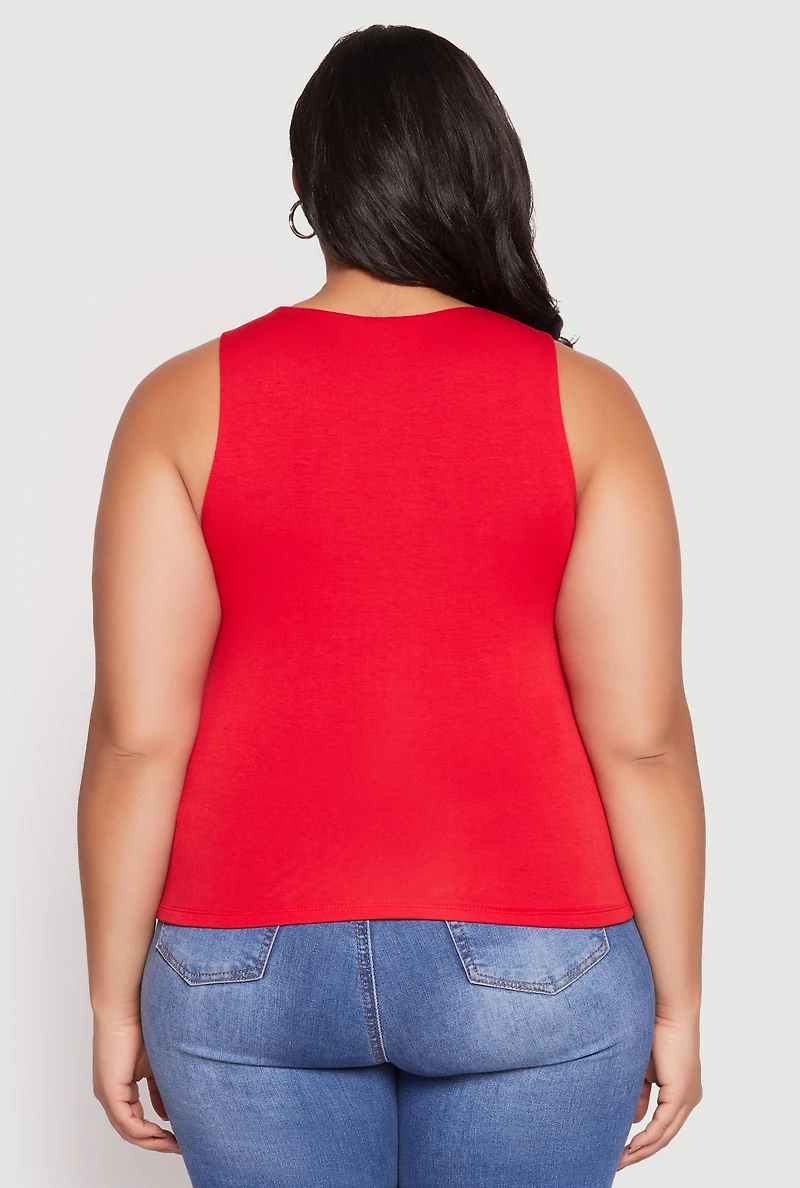Womens Plus Size Double Layer Tank Top, Red, Size 2X