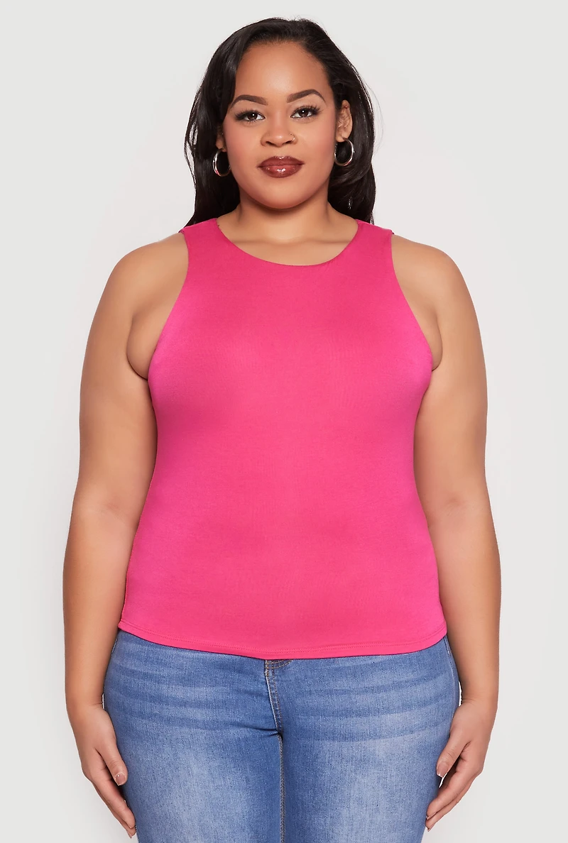 Womens Plus Size Double Layer Tank Top, Pink, Size 1X