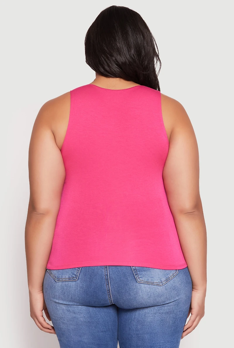 Womens Plus Size Double Layer Tank Top, Pink, Size 1X