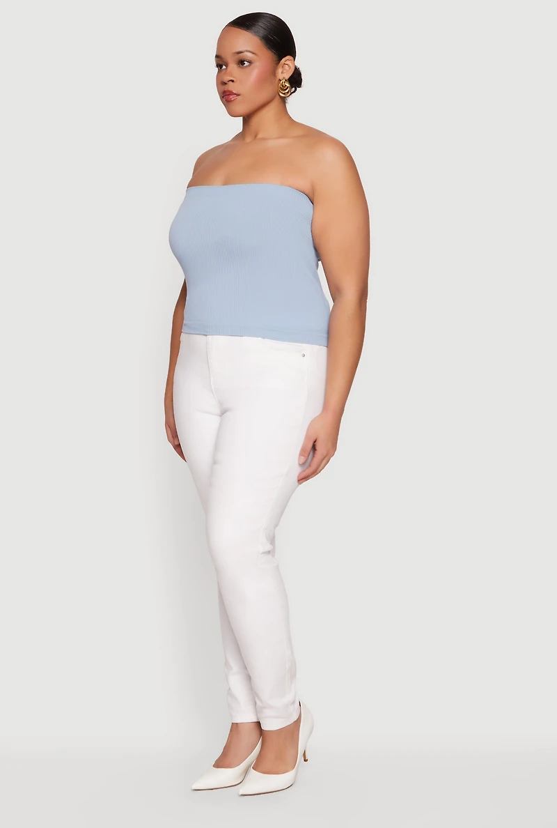 Plus Seamless Ribbed Knit Tube Top