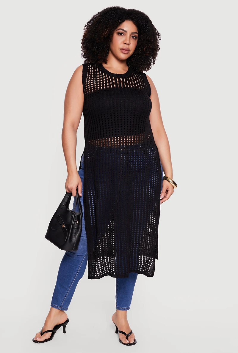 Plus Crochet Sleeveless Maxi Top