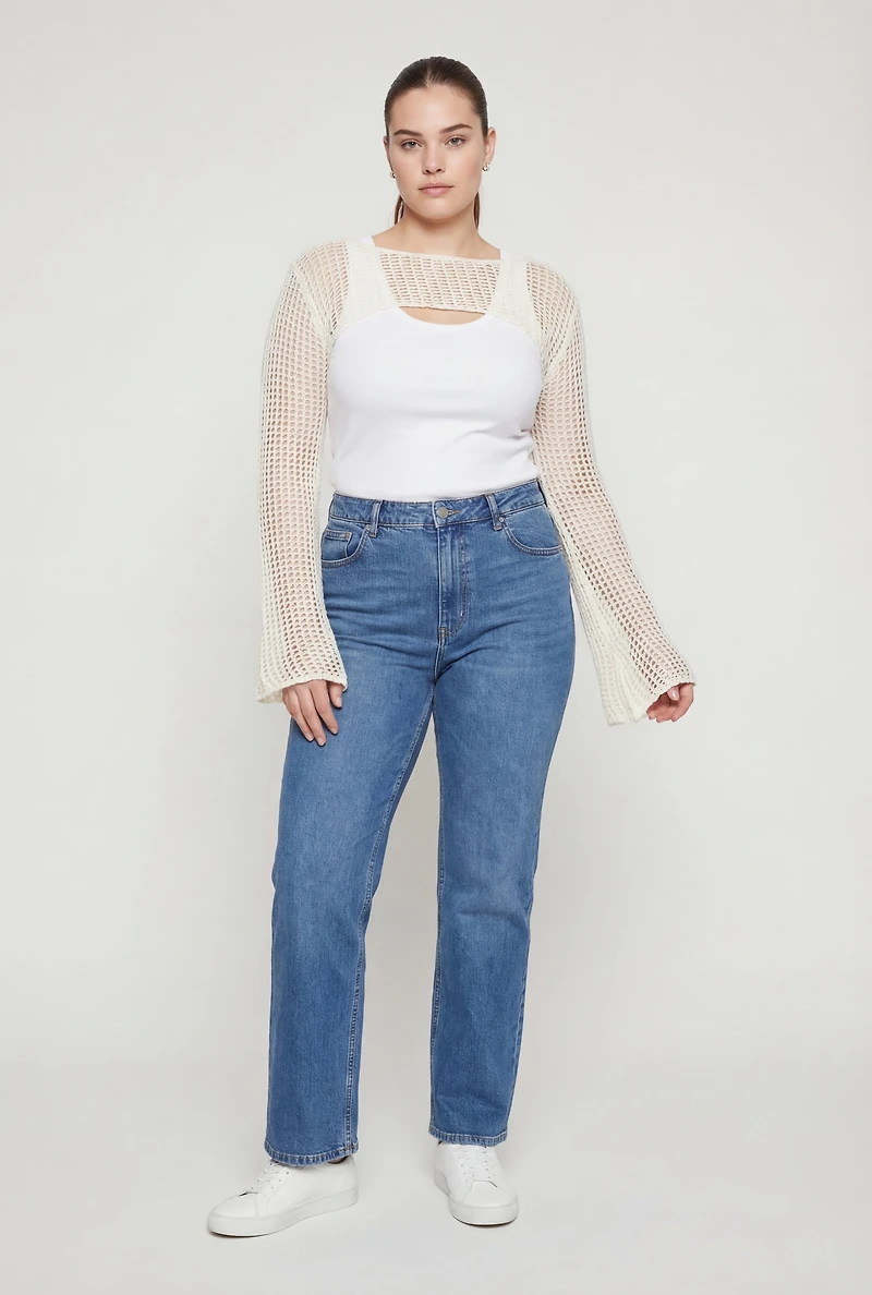 Plus Crochet Long Sleeve Shrug