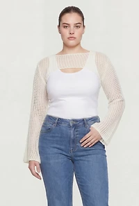 Plus Crochet Long Sleeve Shrug