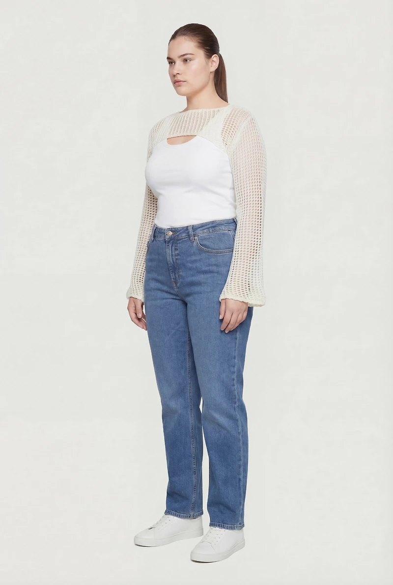 Plus Crochet Long Sleeve Shrug