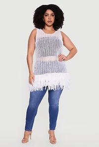 Plus Crochet Knit Fringe Sleeveless Top