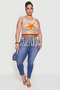 Plus Crochet Starfish Graphic Fringe Top